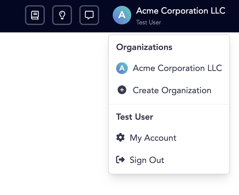 Options available in the Account menu
